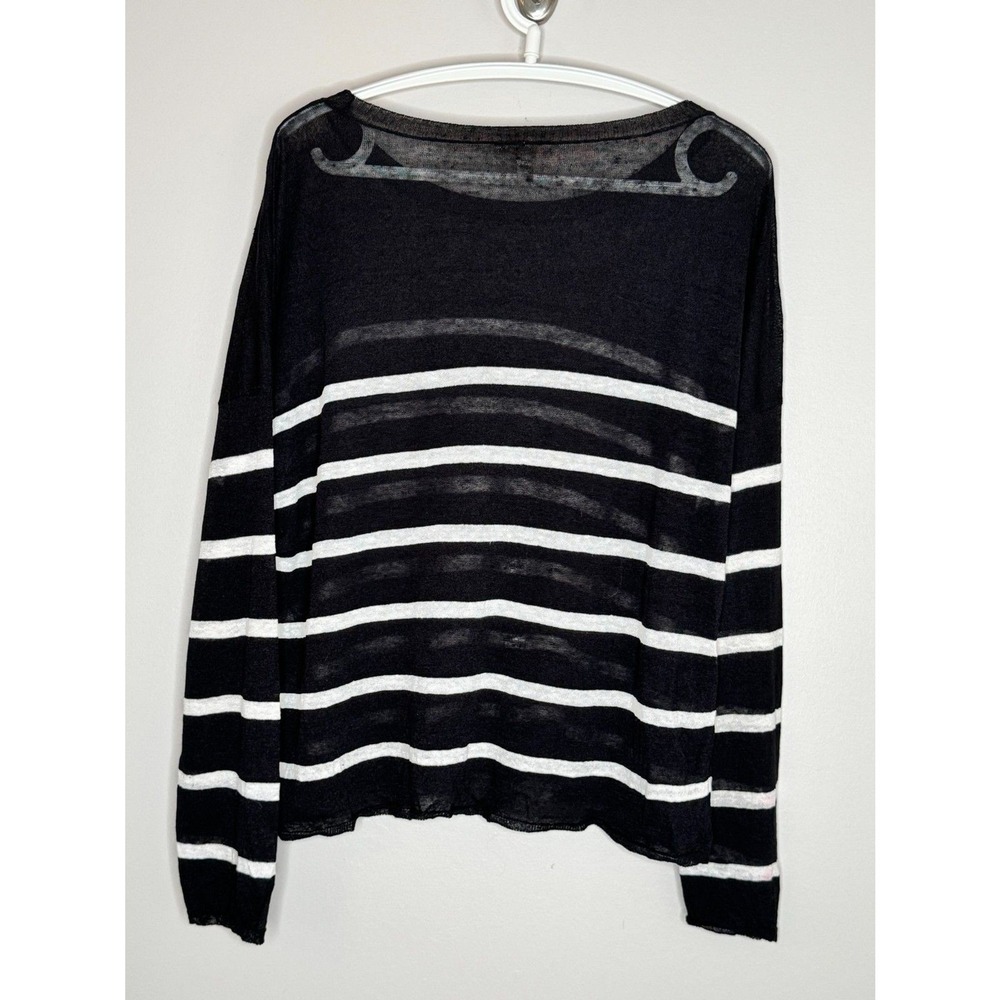 Eileen Fisher Sheer Linen Nautical Stripe Boxy Sheer Vacation Top Black White XL - Picture 3 of 7